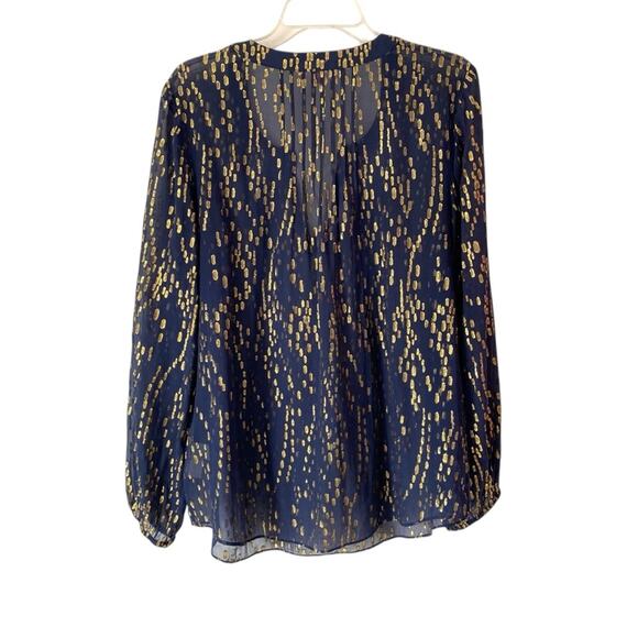 Lilly Pulitzer Silk Colby Navy Bubble Gold Dot blouse size large - Picture 5 of 8